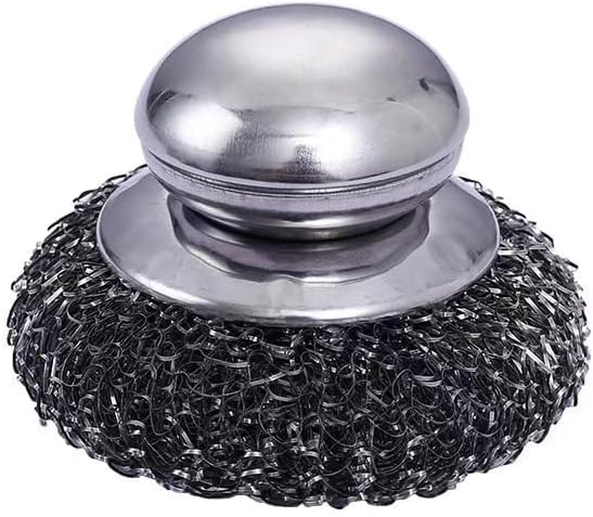 Steel Wool Scrubber with Handle, Stainless Steel Cleaning Pads for Dishes, Pots and Pans, Kitchen, Stoves, Grill, 10 Pack with 2 Handles