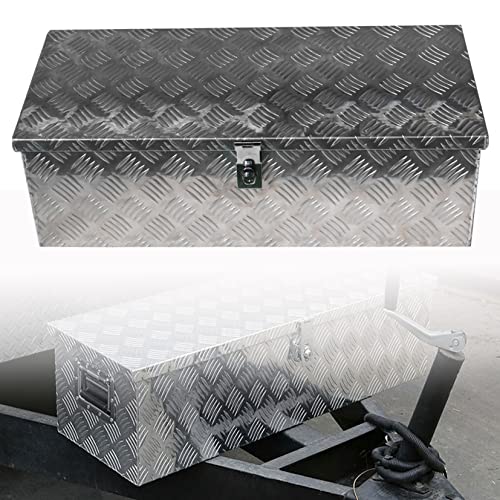 Seblaff 30In Aluminum Diamond Plate Tool Box Truck Pickup Trailer Tool Box Underbody Storage 29.92 X 12.99 X 9.84In (L X W X H) W/Lock And Key Silver #TOP6