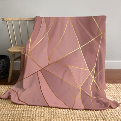 MLSOWM Abstract Geometry Flannel Blanket 70x100cm Fluffy Soft Warm Bed Blanket Throw Rose Gold Lines Washable Sleep Throws for Sofas, Bed, Settee, Couch, Pink