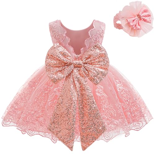 LZH Lace Embroidered Baby Dress with Headwear