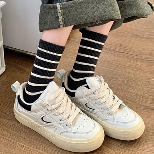 CHUNFO Womens Striped Socks Crew,Casual Classic,Sweat-absorption Soft,Athlete Travel,Sneaker Sock Size5-83