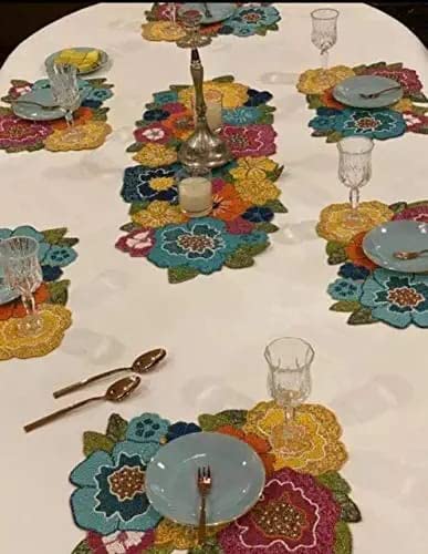 Ss Creations Handcrafted Beaded Table Runner And Table Mats For Dinning Table (Style-04) #TOP6