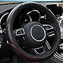Leather Car Steering Wheel Cover, Universal 15' Steering Wheel Protector for Cars Vehicles SUVs, Car Interior Protection Accessories for Men Women (Black/Red-2)