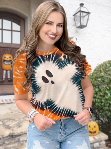 Halloween Shirt for Women Funny Ghost Costume Tshirts Halloween Short Sleeve Graphic Tee Tops3