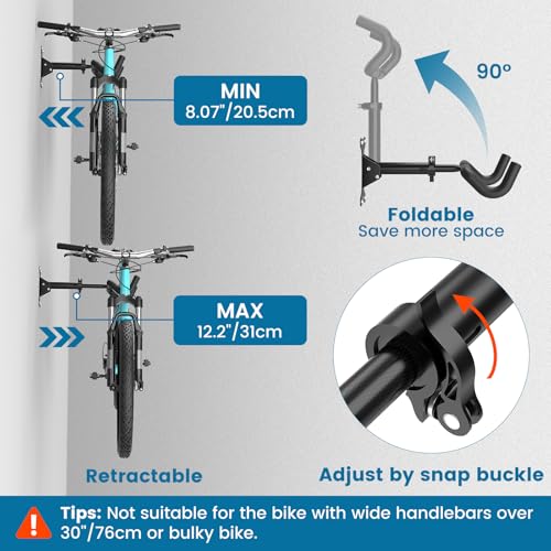 Image of Housolution Bike Wall Mount - [1 Pack] EVA Foam Padded up to 48.5 lbs, Carbon Steel, Valve Mechanism, Heavy-Duty Adjustable Bike Wall Hanger for Road, Mountain and Hybrid Bikes, Garage & Apartment