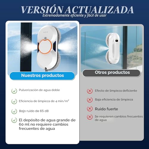 Robot Laveur de Vitre, 5600Pa Robot Nettoyeur Vitre avec Double Pulvérisation D'eau, 3 Modes de Nettoyage, Télécommande, Navigation Intelligente, Protection Antichute&8 Chiffons, Pour Surfaces Lisses - 4