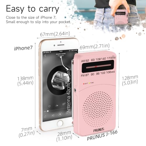 Image of PRUNUS J-166 Portable Radio AM FM, Battery Operated Radio | Tuning Light, Back Clip, Layard, Excellent Reception, AM FM Radios Portable, Transistor Radios