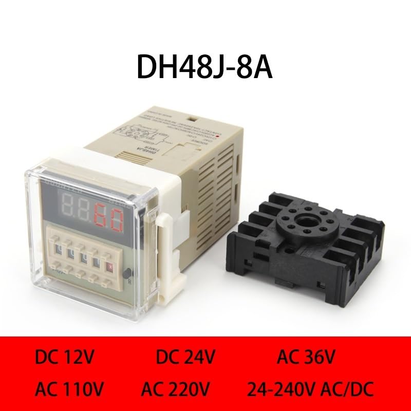 DH48J-8A Electronic preset Digital counters acyclic Display counters 1-999900 Relay 8P with Base DC12V/24V/36V AC110V/220V/380V(24-240 AC DC)