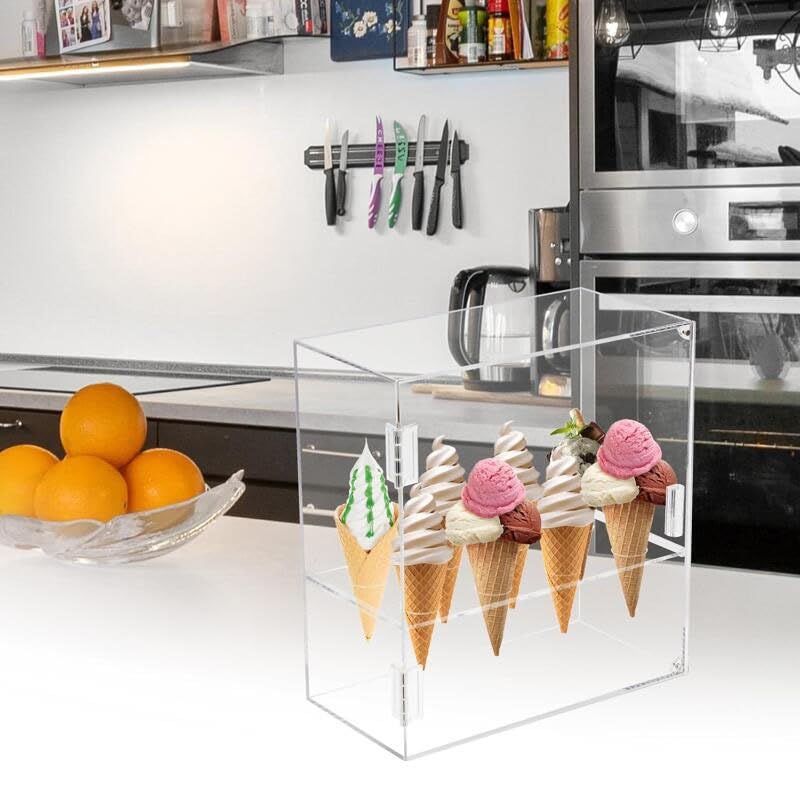 Vetrina acrilica per gelato e sushi, porta cono chiuso con ripiano e porta rimovibili, vetrina da banco per negozi al dettaglio