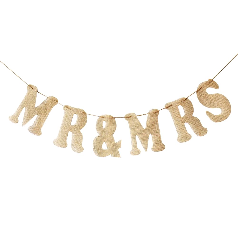 Hochzeit Banner Jute MR & MRS Banner Mr Mrs Hochzeit Deko Jute Buchstaben Braut und Bräutigam Hochzeit Banner Vintage Dekoration für Hochzeit Verlobung Jubiläum Party Innen Außende 30 Stück