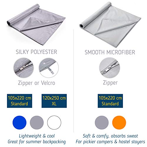 The Friendly Swede Sleeping Bag Liner Cold Weather, Soft Travel Sheets For Hotel, Camping Sheets, Adult Sleep Sack, Travel Sleeping Bag - With Stuff Sack - Microfiber Cotton Feel - Grey (Zipper) #TOP1