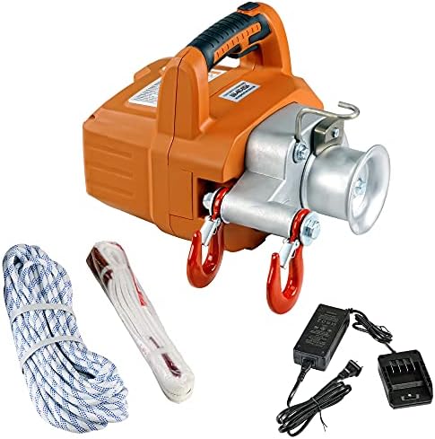 SuperHandy Electric Portable Capstan Winch, Brushless Motor, 1000-2000 lbs Max Pulling Force, Includes 100ft Low-Stretch Rope, Battery & Charger - Ideal for Forestry, Hunting, Off-Road