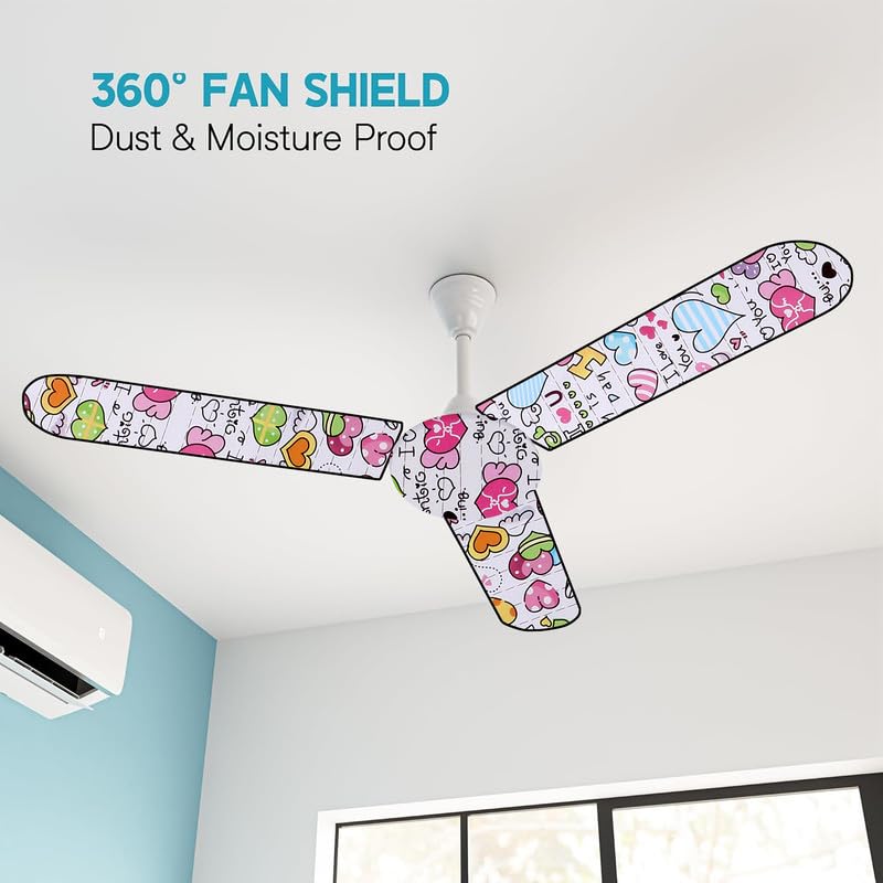 Image of Dustproof Premium Three Blade Ceiling Fan Cover with attachable Enclosure, Set of 1 Fan Cover (Love).