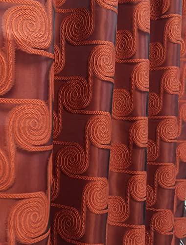 Gohd Circle Cycle. Clipped Voile/Voile Jacquard Window Curtain Panel Drape With Attached Fancy Valance & Taffeta Backing. 2Pcs Set. Each Pc 54" Wide X 82.5" Drop + 18" Valance. (Rust) #TOP4