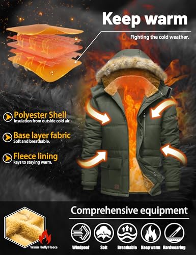 Image of TACVASEN Men's Standard Length Polyester Winter Jacket with Hood Water Repellent Windproof Thicken Parka Snow Ski Coat