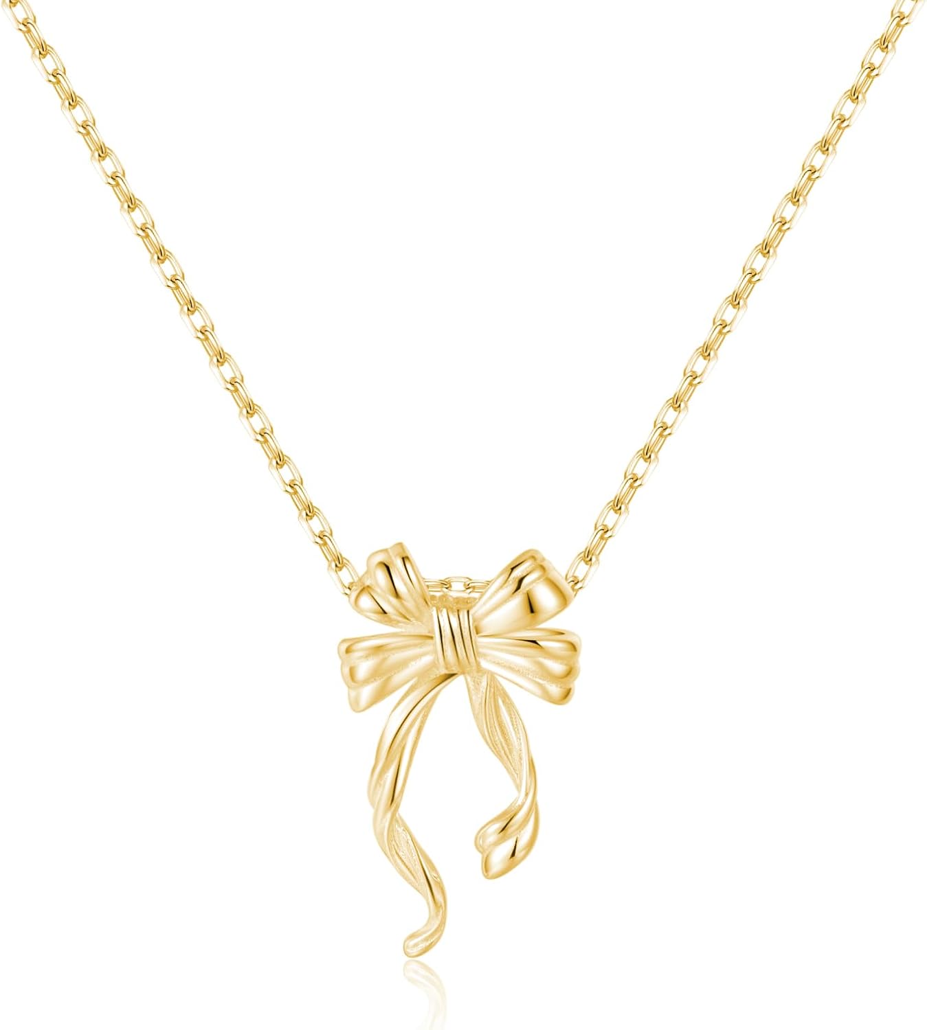 Reffeer Solid 925 Sterling Silver Bow Necklace for Women Teen Girls Bowknot Choker Necklace Pendant Ribbon Bow Necklace