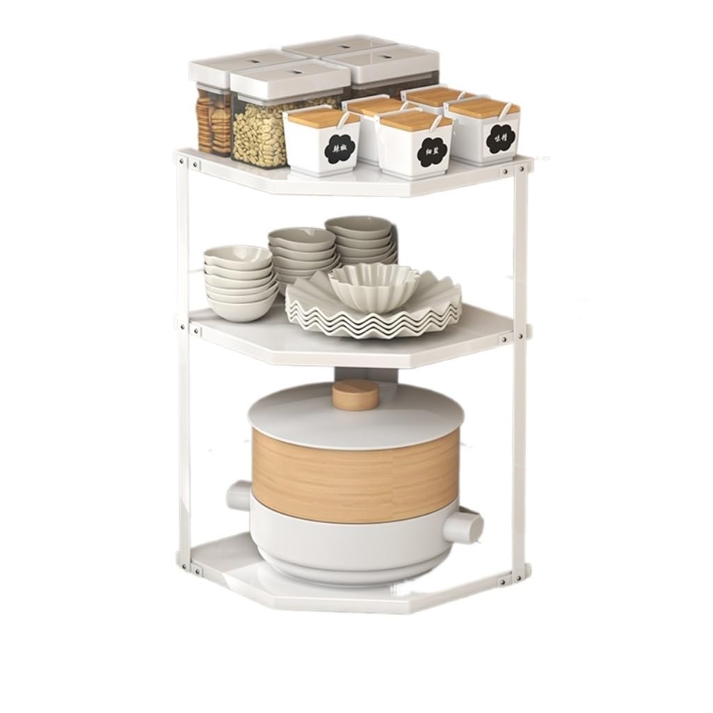 HADECOLL Spice Rack Metal Spice Bottle Rack Kitchen Organizer Shelf Seasoning For Countertop Kitchen Organiser,White-3-Tiers