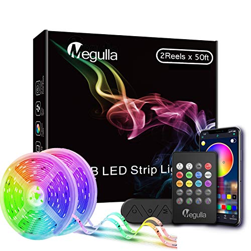 100ft/30.5m Megulla LED Light Strip for Bedroom, Music Sync Color Changing LED Tape Lights 12v RGB Light Strips with Bluetooth APP for HDTV, Gaming Room, Kitchen, Studio, Home Decors
