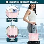 PAVILIA Travel Blanket Pillow in Soft Bag with Pockets, Airplane Blanket Set, Plane Blanket Compact Packable, Flight Essentials Car Pillow, Travelers Accessories Gifts, Luggage Strap, Light Pink - Image 5