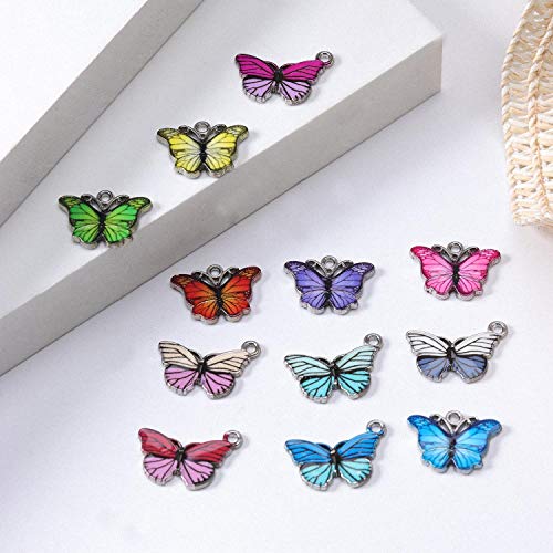 24pcs Alloy Oil Drop Butterfly Pendant Charms for Butterfly Necklace,Jewelry Making Bracelet Earring