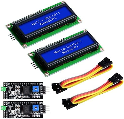 GeeekPi 2Pack I2C 1602 LCD Display Module 16X2 Character Serial Blue Backlight LCD Module for Raspberry Pi Arduino STM32 DIY Maker Project Nanopi BPI Tinker board Electrical IoT Internet of Things