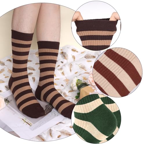 Marrywindix 5 Pairs Retro Striped Crew Socks Colorful Striped Cute Athletic Cotton Casual Long Tube Socks for Women3