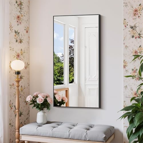 Image of COFENY Black Bathroom Mirror for Wall, 20x40 Inch Rectangle Mirror with Metal Frame, Modern Vanity Mirrors for Bathroom Living Room, Entryway Hangs Horizontal or Vertical