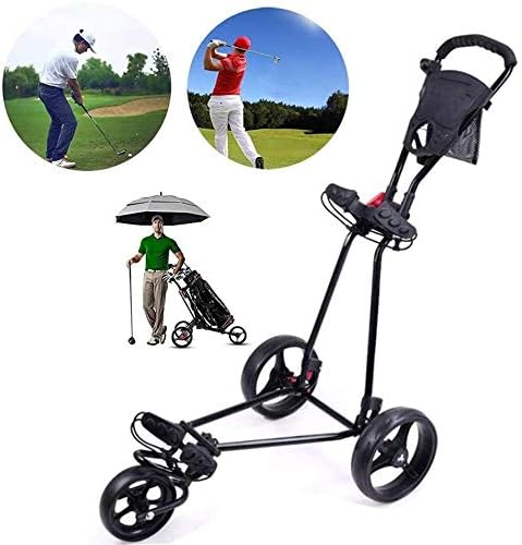 BZLLW Golf Push Cart,360 Swivel 3 Wheel Push Pull Golf Cart One Second to Open and Close,Collapsible Golf Trolley with Foot Brake Lightweight Folding