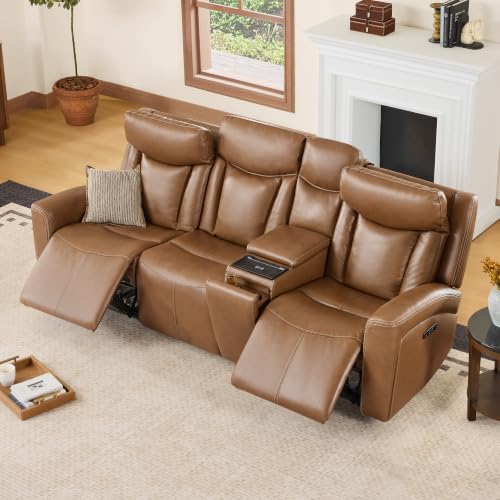 Image of CHITA Zero Gravity Leather Reclining Sofa, 3-Seat with Console, Saddle