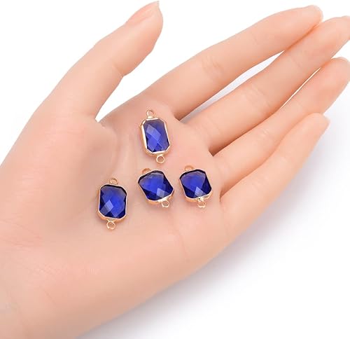 Miniatura 2 de Adabele 10 piezas de septiembre de septiembre azul zafiro piedra natal conector rectángulo de corte radiante 0.551 in chapado en oro cuentas de