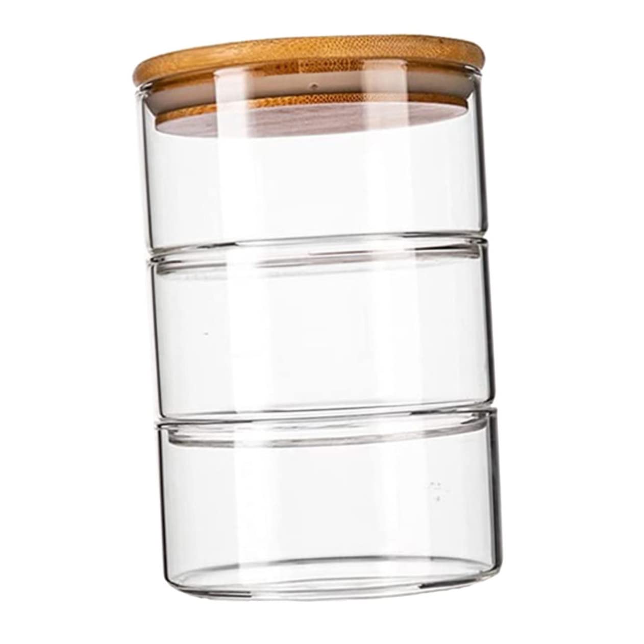 Luxshiny Transparente Glasschüssel mit Bambusdeckel Stapelbarer Kühlschrank Organizer Platzsparende Frischhalteschale für Obst und Salat Leicht zu Reinigen