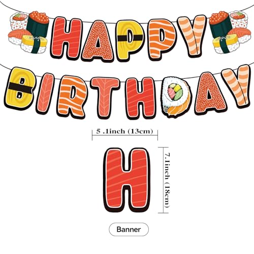 Image of Sushi Birthday Decoration Set, Cute Food Happy Birthday Banner, Party Supplies with Banner, Hanging Swirl, Balloon, Cake Topper, Cupcake Topper