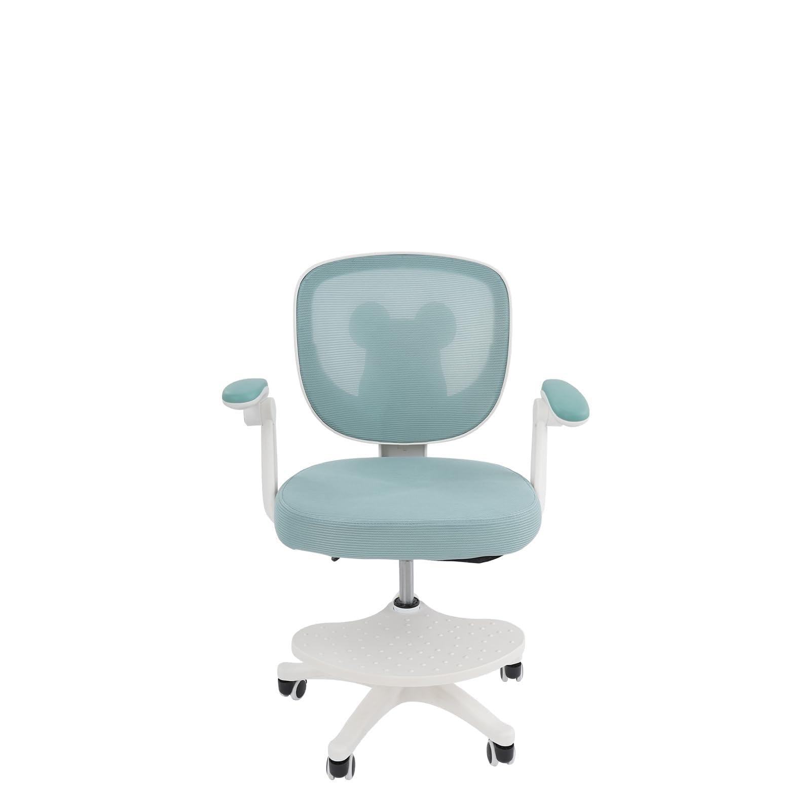 Silla de escritorio infantil con reposapiés y reposabrazos giratorios, para niños a partir de 6 años, soporta hasta 100 kg, color verde menta