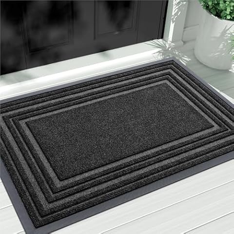 Buganda Floor Door Mat, Heavy Duty Doormat Outdoor Indoor, Natural Rubber Mat, Non Slip, Low Profile Outdoor Mat for Home Entrance, Garage, Patio Porch Farmhouse, 29x17, Black Cover