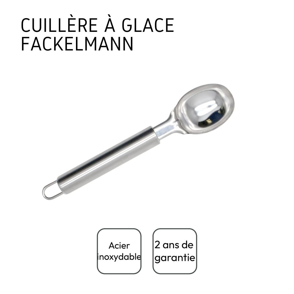 Fackelmann Elemental Cuchara Servir, Masa Galletas, Cogedor Bola Helado, Acero Inoxidable Mango Tubular 19cm, 1ud