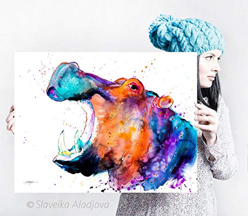 Amazon.com: Hippo watercolor painting print by Slaveika Aladjova ...