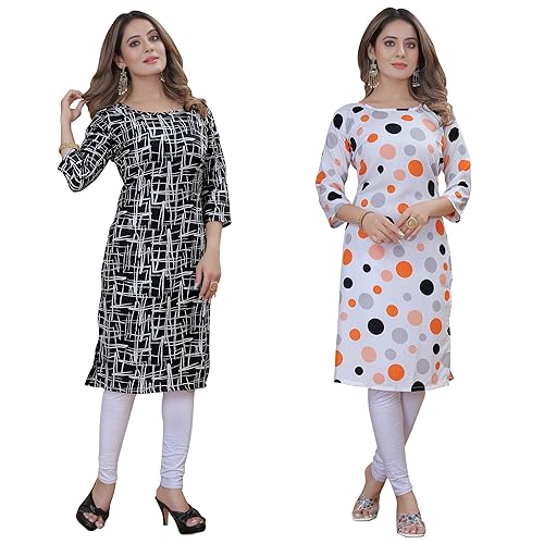 Image of PRAZVIKA Women's Multicolor Exclusive Crepe Kurta||Pack of 2 Kurta||Kurta for Women