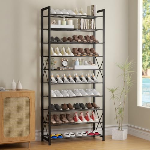MILEFA 10 Tier Large Shoe Rack, Tall Metal Shoe Stand Holds 50 Pairs, Heavy Duty Shoe Organizer for Garage, Closet, Bedroom, Entryway - Thumbnail 5