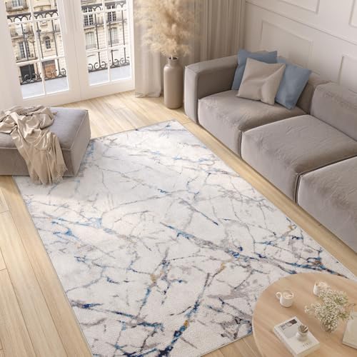 TAPISO Valley Alfombra de Pelo Corto Brillante Suave Diseño Moderno Gris Crema Azul Beige Alfombra de Salón Dormitorio Habitación Comedor Oeko-Tex 80 x 150 cm