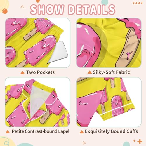senya Pink Ice Cream Satin Summer Pajama Sets Silk Short Sleeve Button Down Sleepwear3