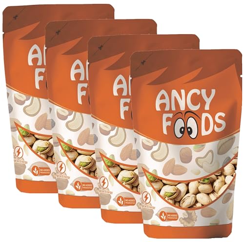 Image of Ancy Roasted and Salted Pistachios 1000 Grams (250g X 4) - Tasty Crunchy Healthy Nut Snack | Pista Dry Fruit | Rich in Protein, Fiber & Antioxidants | Great for Kids During Study Time and Office Breaks | Vegan Friendly Pista | Low Calorie - Lightly salted Pistachios