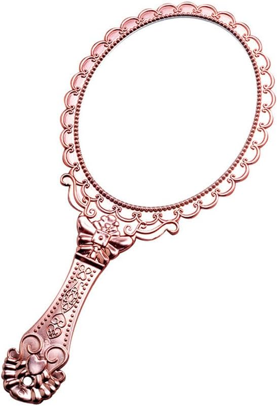 AKOAK Vintage Handheld Makeup Mirror, Exquisite Embossed Decorative Handle Makeup Mirror Portable Travel Mirror for Girls and Ladies (Oval, Rose Gold)