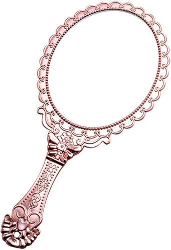 AKOAK 1 paquete creativo retro patrón mango espejo de maquillaje portátil de mano espejo espejo de mano herramienta de maquillaje (oro rosa)