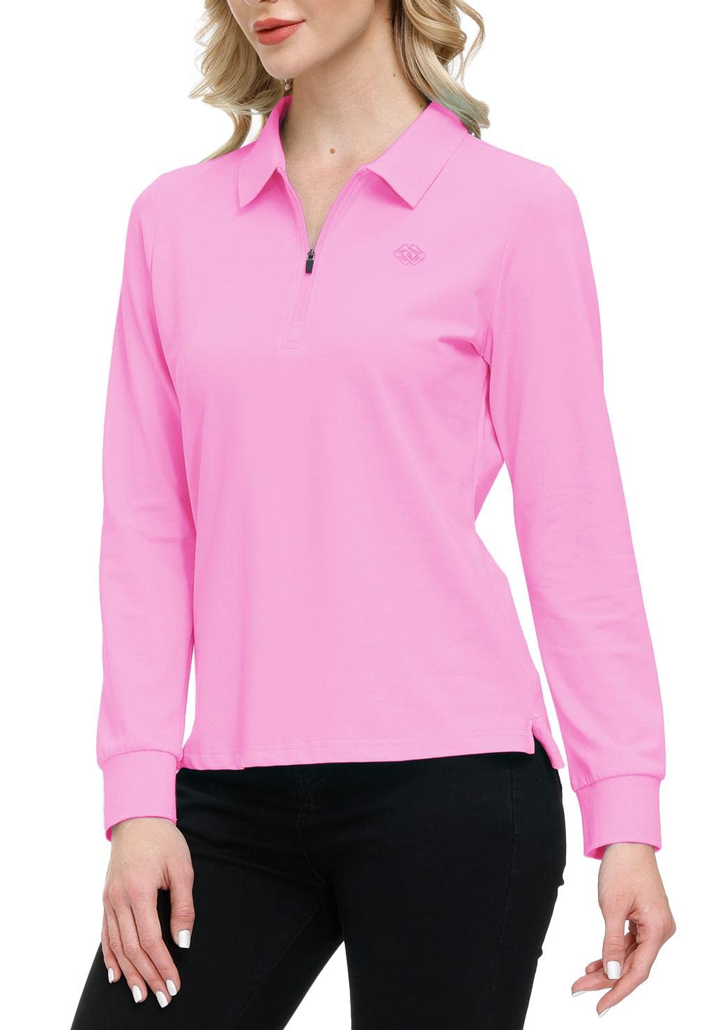 Poloshirt Damen Golf Polohemd Langarm Baumwolle Sport Polo Wintershirts mit Reißverschluss