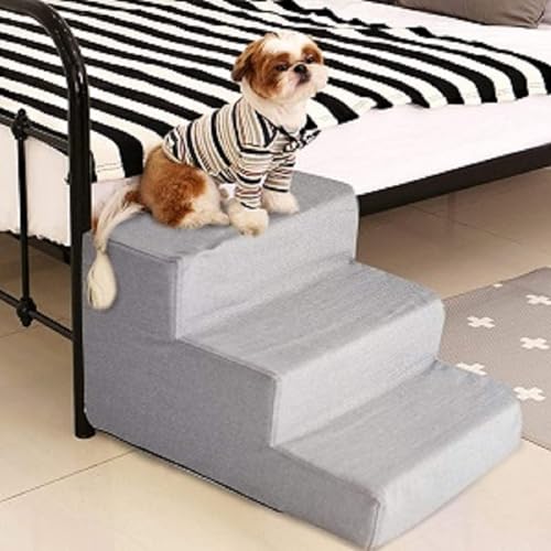 Haustiertreppe Hundetreppe 30 cm - Treppe 3 Stufen Plüsch-Bezug waschbar - Katzentreppe Hunderampe für Bett, Sofa, Couch und Auto - Bezug Grau