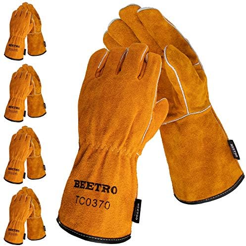 BEETRO Welding Gloves 5 Pairs Cow Leather Forge/Mig/Stick/Tig Welder Heat/Fire Resistant, Mitts for Oven/Grill/Fireplace/Furnace/Stove/Pot Holder/Wood Burner/Animal handling glove with Soft Lining
