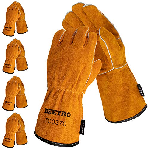 BEETRO Welding Gloves 5 Pairs Cow Leather Forge/Mig/Stick/Tig Welder Heat/Fire Resistant, Mitts for Oven/Grill/Fireplace/Furnace/Stove/Pot Holder/Wood Burner/Animal handling glove with Soft Lining