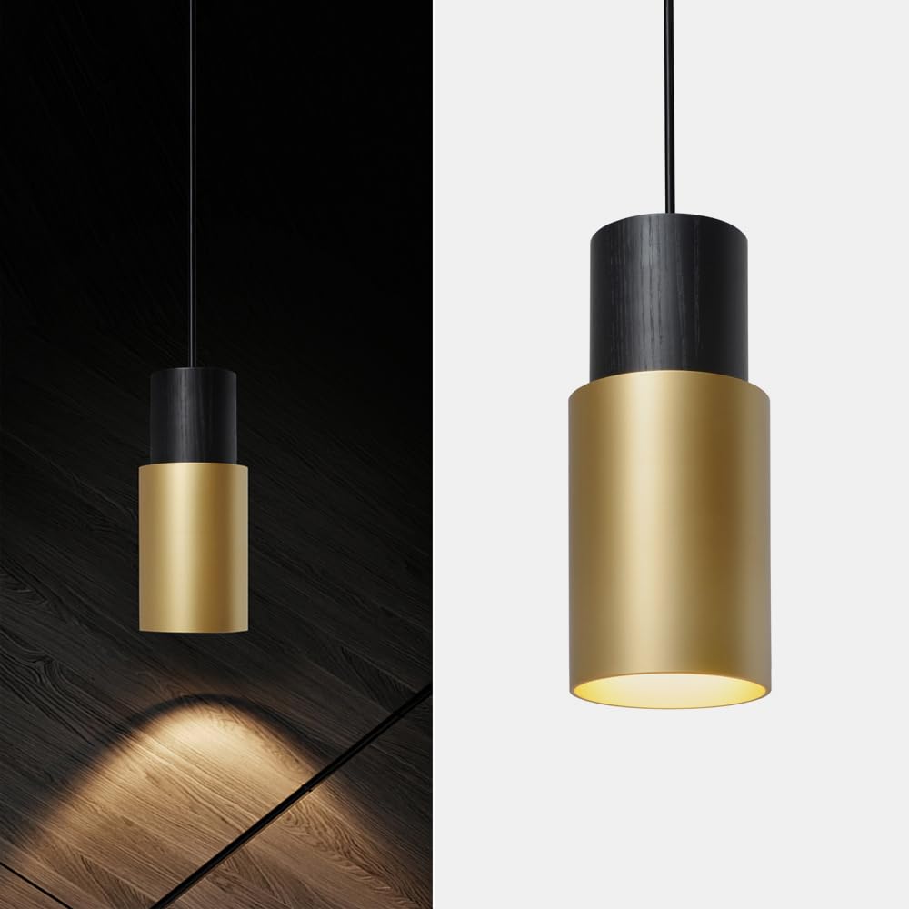 DUHU Gold Pendant Light,Modern Black Kitchen Island Light,Vintage Wood Hanging Lamp,Height Adjustable,Pendant Light Fixture for Nightstand Bedroom,Dining Room,Office,Cafe,Bars Light,E26,1pack
