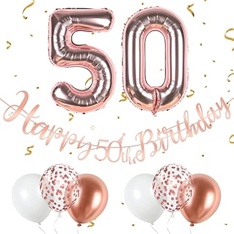 50th Birthday Decorations For Women, Rose Gold Birthday Decorations Set Include Happy 50th Birthday Banner, 6pcs 12” Latex Balloons Number 50 Foil Balloon For 50 Year Women Birthday Party Supplies Cover