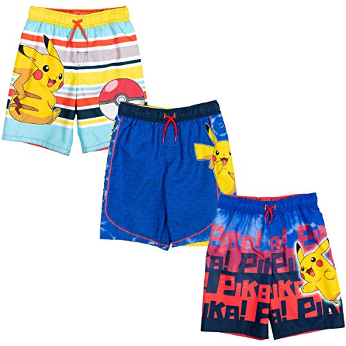 Pokemon Pikachu Little Boys 3 Pack Mesh Swim Trunks Multicolored 5-6